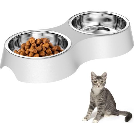 Gamelle Chat Gris, Gamelle Chien avec 2 Bols en Acier Inoxydable Bowl pour Chat Mangeoirs et Abreuvoirs pour Chats pour Chats et Petits Chiens
