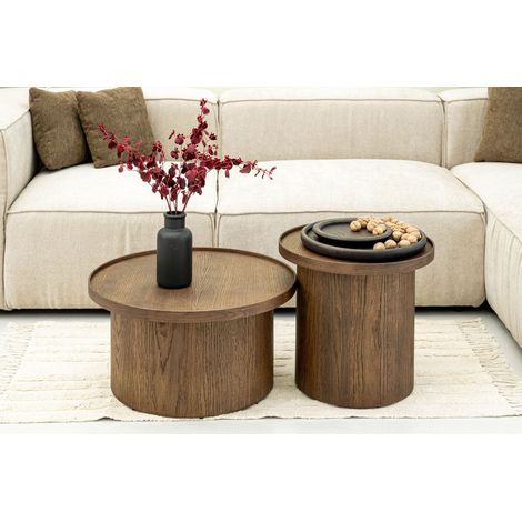BOBOCHIC - Table basse D.60 cm CASTELLANE placage chêne massif   Marron foncé