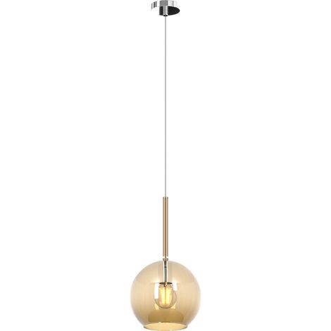 Sospensione Contemporanea Future Metallo Cromo Vetro Ambra 1 Luce E27 D.20Cm