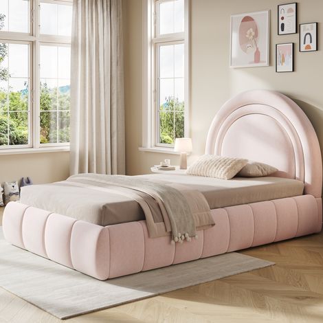 Lit coffre 90x200 cm - Avec sommier à lattes et tête de lit - En velours - Rose - Sans matelas (1/5)