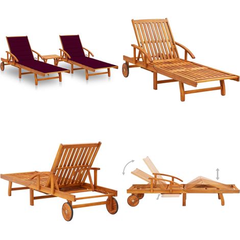 Chaises longues lot de 2 avec table et coussins Acacia solide - Chaise Longue - Mobilier De Jardin - Transats - Salon De Jardin - Meubles De Plein Air - Home & Living (1/5)