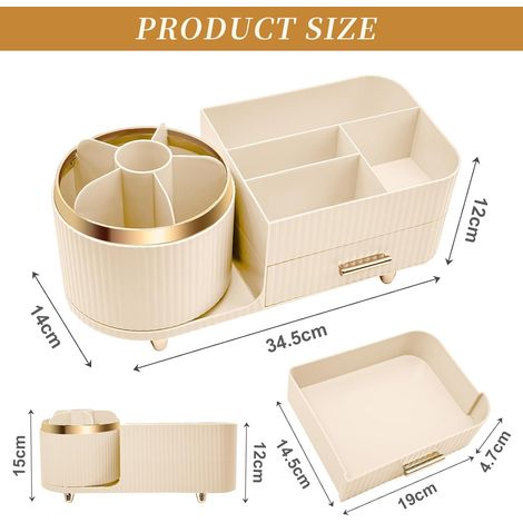 Organizador de maquillaje multifuncional giratorio de 360° para tocador, baño y dormitorio, con pequeño cajón multifuncional (Crema) (1/4)