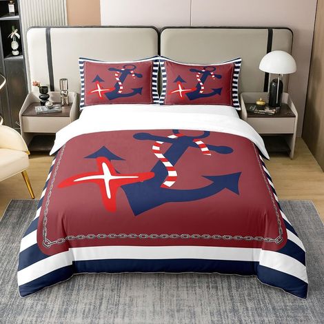 Thème Nautique Literie Set Ancre 100% Coton Housse de Couette 200x200cm Femmes Ultra Doux Ocean Starfish Parure de Lit Ocean Adventure Ensemble de lit Ensemble de Literie - 200 x 200 cm + 2 taies d'or (1/5)