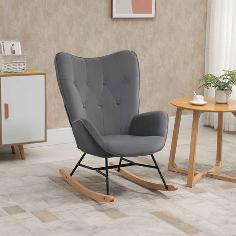 Schaukelstuhl Stahlrahmen, gepolstert, samtartiges Polyester, Lounge-Sessel, Wohnzimmer