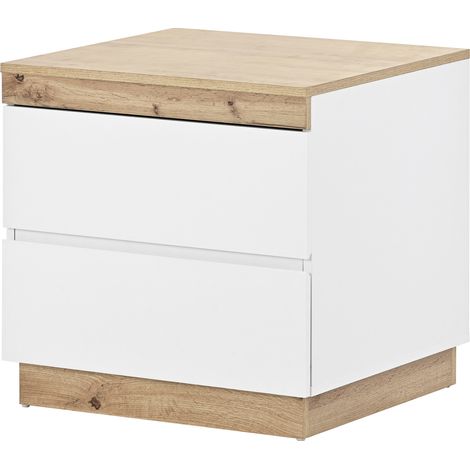 Table de chevet 2 tiroirs blanc et chêne MODENUIT (1/5)