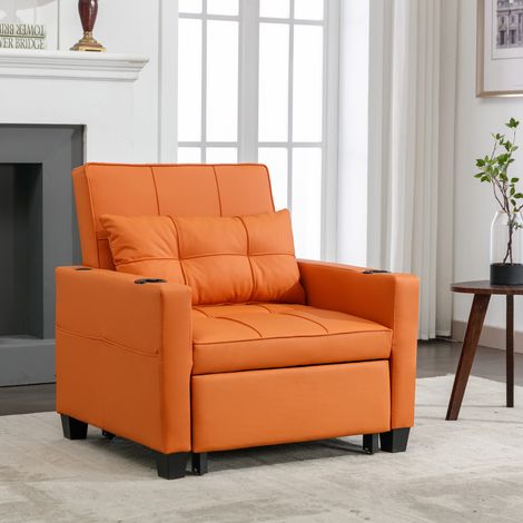 Canapé-lit simple extensible 3-en-1 – avec porte-gobelets et port USB, fauteuil inclinable, chaise longue, siège-lit, fauteuil, parfait pour les petits espaces