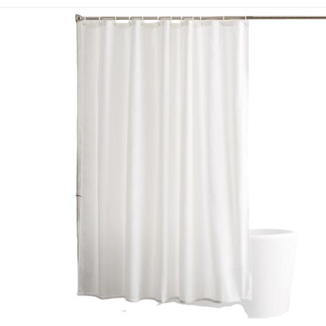 Rideau de Douche Tissu Imperméable AntiMoisissure, Oeillets Crochets Inclus, 180x200 cm, Blanc (1/5)