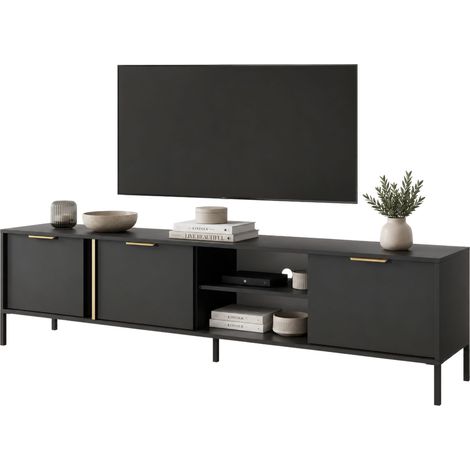 Fernsehschrank Kalasose, 3 Einlegeböden, 3 Türen, 6 Fächer, 203x40x53h cm Schwarz