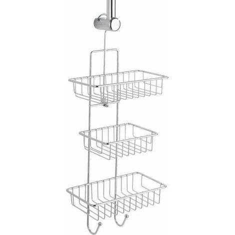 WENKO Mensola per doccia sospesa senza foratura, 3 cestini per doccia, Milano, Acciaio, 25x62x14 cm, Lucido (1/5)