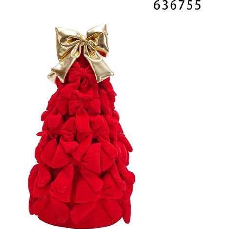 TrAdE Shop Traesio - Albero Di Natale Di Fiocchi Da 28cm Con Fiocco Dorato Addobbo Decorazione Natalizia Feste - Rosso (1/2)