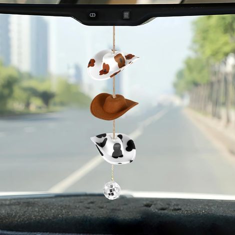 Ornements de voiture : pendentif chapeau de cow-boy pour rétroviseur, accessoire déco, cadeau d'anniversaire, marron. (1/5)