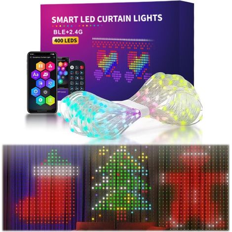 JSSEVN - Rideaux Lumineux, Rideaux Lumineux LED Intelligents avec Application et Télécommande, Guirlande Lumineuse Dynamique de Synchronisation de Musique (1/5)