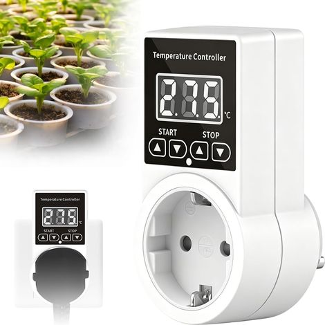 Thermostat avec prise, régulateur de température, thermostat de chauffage numérique avec sonde, interrupteur de température, thermostat intelligent, chauffage pour récipient en verre, serre (1/5)