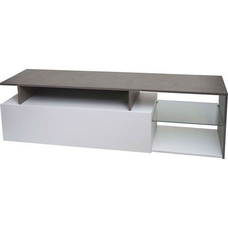 Mobile TV con due ampi vani portaoggetti con ante 47x170x40 cm MDF bianco effetto cemento 040007856