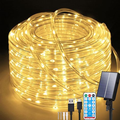 Solaire Guirlande Tube Lumineuse Extérieur, 30M 300LEDs Solaire Guirlande Lumières Pipe avec 8 Modes & Télécommande, USB Lumières de Corde Étanche (1/5)