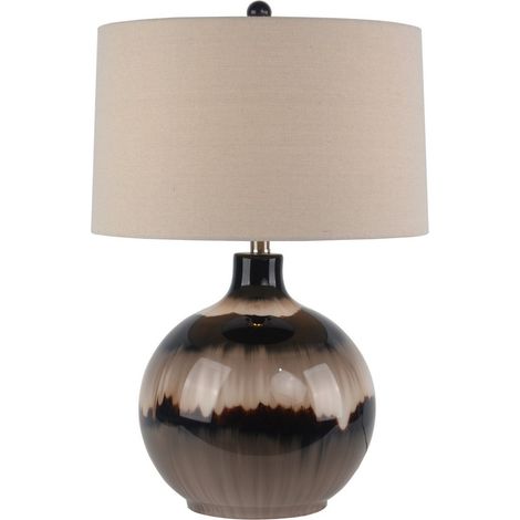 Sepia Shadows Table Lamp with Linen Shade - Glass - L43 x W43 x H66 cm - Brown