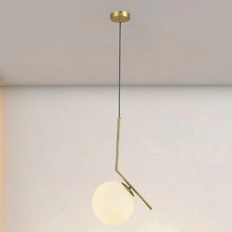 TRADE SHOP - Lampadario A Sospensione Attacco E27 Oro Con Sfera In Vetro Moderno Minimal 32828 -