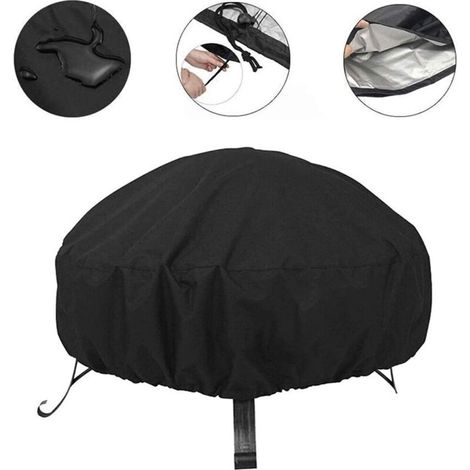 Mehrzweck-Feuerschalen-Abdeckungen, schwarz, rund, Feuerball-Abdeckung, wasserdicht, staubdicht, Outdoor, Garten, Terrasse, Schutzhülle mit Kordelzug für P (1/5)