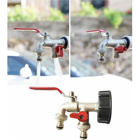 Adaptateur de cuve IBC Dual, S60 X 6 au Laiton Robinet de Jardin, diamètre de Sortie 1/2, diamètre d'entrée 60mm (1/4)