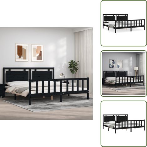 Massivholzbett mit Kopfteil Schwarz 200x200 cm - Holzbett - Massivholzbette - Kiefernbett - Boxspringbetten - Doppelbett (1/5)