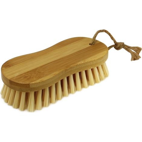 Bamboo Hand Scrubbing Brush with Hemp Loop, Natural (1/4)