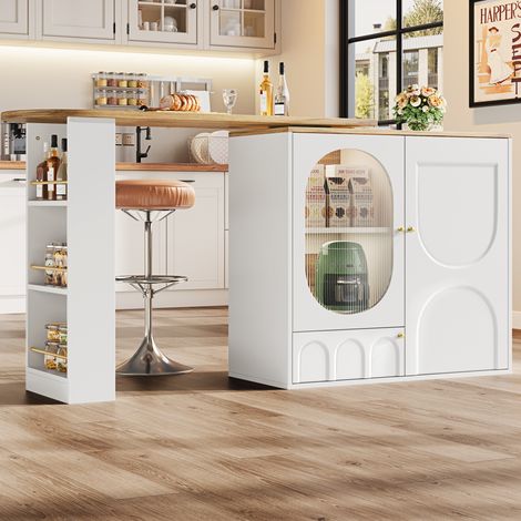 Mueble de cocina giratorio 360° con almacenaje, 138 x 39 x 105 cm, blanco DESVIAE (1/5)