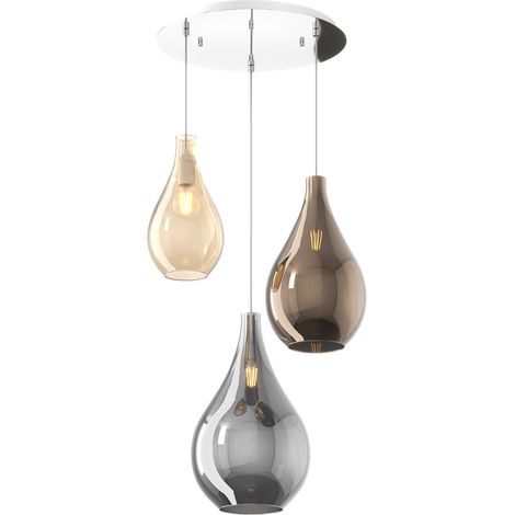 Lampadario Contemporaneo Drop 2.0 Metallo Cromo Vetro Multicolor 3 Luci E27