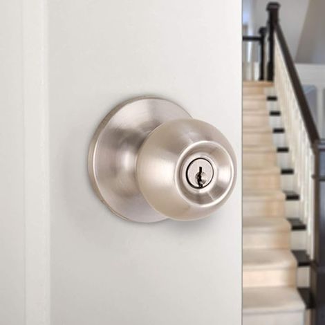 Verrou à bouton en laiton 60mm pour porte intérieure, serrure cylindrique ronde en acier inoxydable, universelle pour porte en bois, salle de bain avec clé, entraxe standard (1/5)