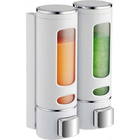 Distributeur Savon Mural 400 ML X 2 Distributeur Shampoing et Gel Douche Distributeur Savon Douche Double Distributeur de Savon Liquide Mural Manuel Distributeur de Désinfection des Mains