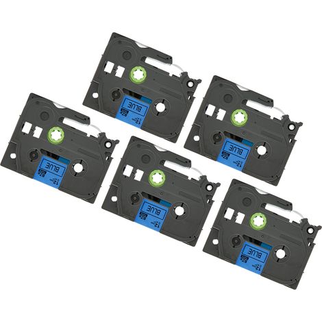 Lot de 5 rubans pour étiqueteuses, noir sur bleu, 12 mm (0,47 pouce), compatibles avec les modèles Ptouch PT D210, PT H100, PTD220 et PT 1290. (1/5)