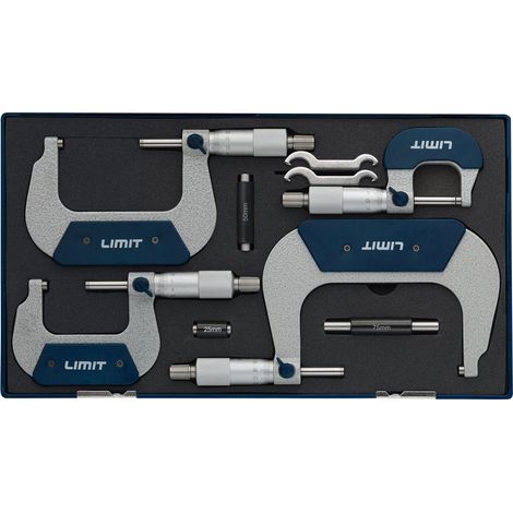 Ensemble de micromètres extérieurs analogiques 4 pièces DIN863 0-25 / 25-50 / 50-75 / 75-100 mm résolution 0,01 mm Limit MMAS0-100MM