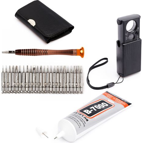 Juego de destornilladores de precisión Smart Pack n.° 3 25 en 1, pegamento B-7000 de 110 ml, lupa de bolsillo 30x/60x