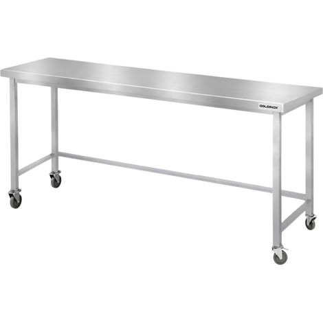 Table de travail en inox Bar 1800x600 mm avec renfort sur roulettes PREMIUM - GOLDINOX (1/4)