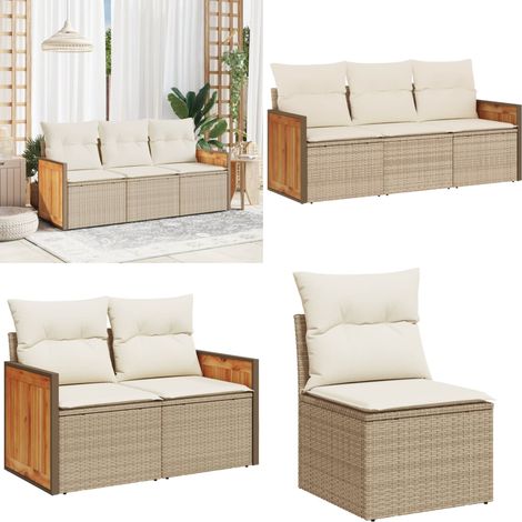 Salon de jardin avec coussins 3 pcs beige résine tressée - Ensemble Salon De Jardin - Salon De Jardin Extérieur - Meuble De Jardin - Mobilier De Jardin - Chaise Longue - Home & Living (1/5)