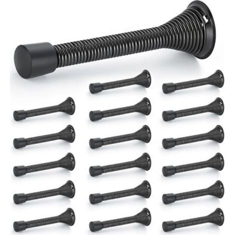 Butées de porte, lot de 18, Noir, à ressort, avec butée en caoutchouc, pour le bas de la porte