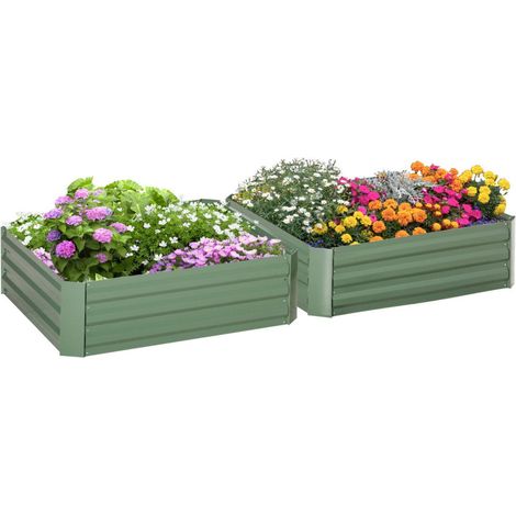 Lot de 2 carré potager de jardin dim. 100L x 100l x 30H cm - tôle d'acier ondulée vert (1/3)
