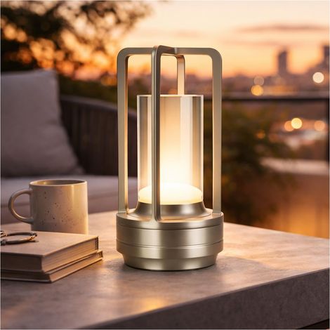 Lampe de Table en Verre Sans Fil LED Tactile Rechargeable,3 Températures de Couleur à Intensité Variable,Batterie 2000mAh, USB-C pour Chambre,Argent (1/5)