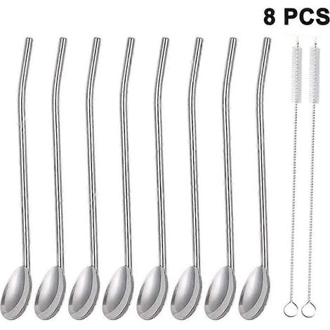 Cuillère à paille en acier inoxydable, réutilisable, ensemble de cuillères à cocktail en métal (1/4)