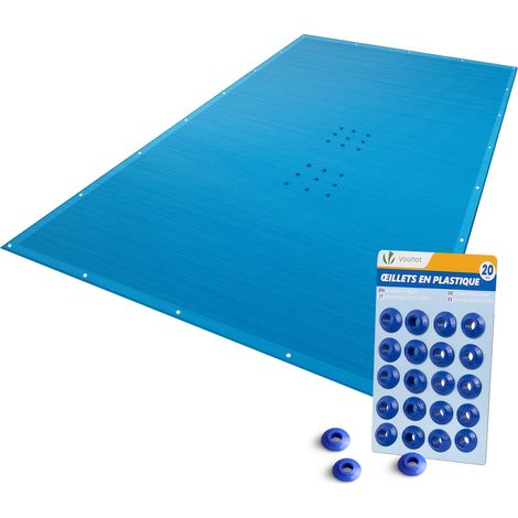 Bâche Piscine Rectangulaire en Polyéthylène 160g/m2 Bâche Imperméable Résistante Double Couche avec Oeillets en Aluminium Couverture Étanche 4x7m Bleu Foncé (1/5)