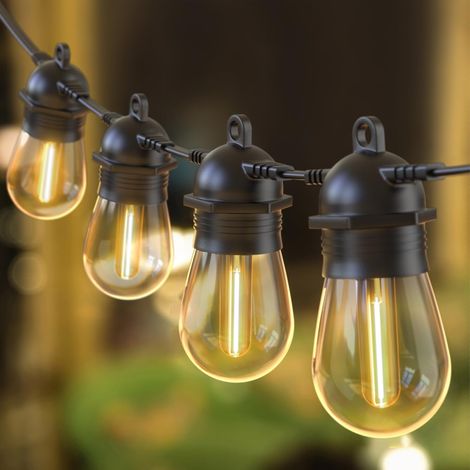 Luci a stringa per esterni collegabili e impermeabili IP65, 15 m, 15 lampadine LED S14, decorazioni estive per matrimoni, giardino, patio, terrazza, pergolato, bianco caldo [classe energetica G]