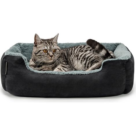 lionto Katzenbett, weiches Kuschelbett mit herausnehmbarem Wendekissen & Anti-Rutsch-Boden, pflegeleicht & modern, 60x48 cm, schwarz/grau (1/5)