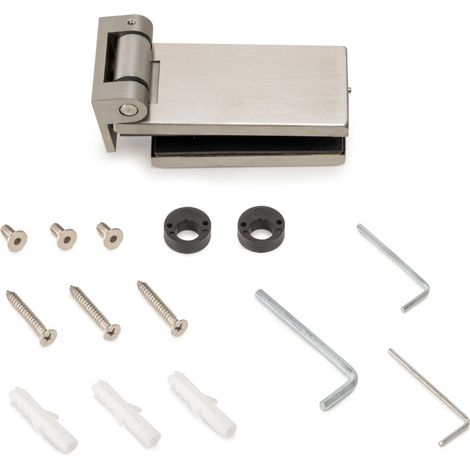 Emuca  Bisagra para puerta de cristal con embellecedor inox, bisagra horizontal con pala de 34mm, para puerta de 8-12mm, acero inoxidable (1/5)
