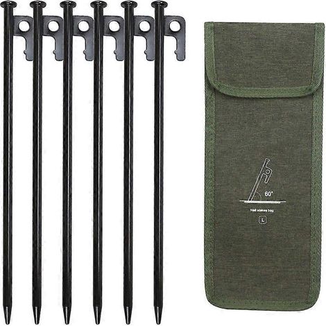 Set mit 6 x 30 cm langen Heringen inklusive Aufbewahrungstasche, winddicht, für Camping. Zeltbefestigungszubehör, schwarz. (1/5)