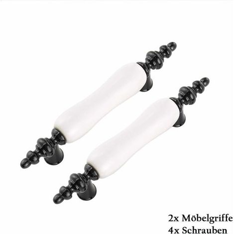 Juego de 2 tiradores de cerámica para muebles, tiradores de puerta de estilo moderno con tornillos para armarios, alacenas y cajones, con una distancia entre orificios de 76 mm (blanco y negro). (1/4)