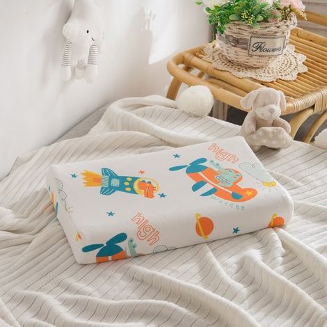 Kinderkissen aus Naturlatex, Schlafkissen, Kleinkinderkissen, Unisex für Jungen/Mädchen (Dinosaurier-, Flugzeug-, Raketen- und Weltraummuster, 44 x 27 x 6 cm)