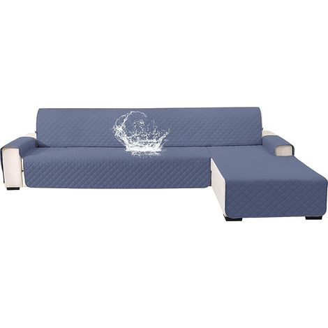 Impermeable Housse De Canapé d'angle 3 Places, Couverture Canapé Angle Universel Réversible, Housse Canape d'angle avec Accoudoirs, Protection Chat Chiens Griffures, Bleu Gris (1/5)