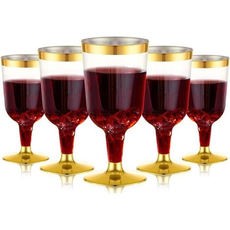 30 Pièces Verres à Dégustation de Vin Plastique en Dorés, 170ml Réutilisables pour Fête à Tige,Boissons Whisky Champagne(13,4x6,5cm) (1/5)