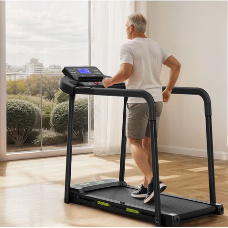Cinta de andar para mayores 135,5x65x110 cm en acero negro, LED y largos apoyos estables – MEUBLIV (1/5)