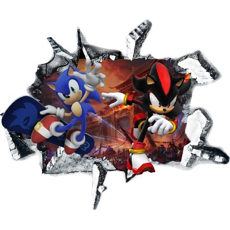 Stickers muraux Sonic pour chambre d'enfant, style dessin animé, avec fond d'écran.
