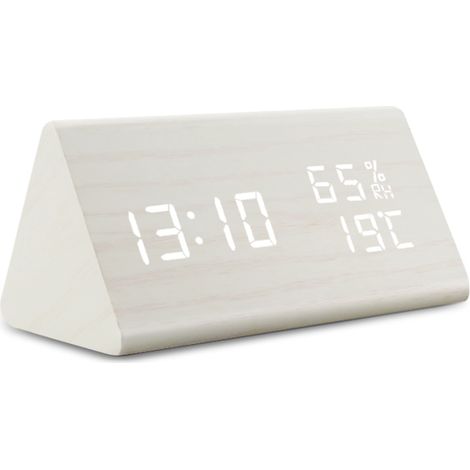 Réveil décoratif en bois, couleur blanche, alimenté par USB, avec son intégré, pour la chambre, le bureau, la table de chevet et l'organisation quotidienne.-AquaForge (1/4)